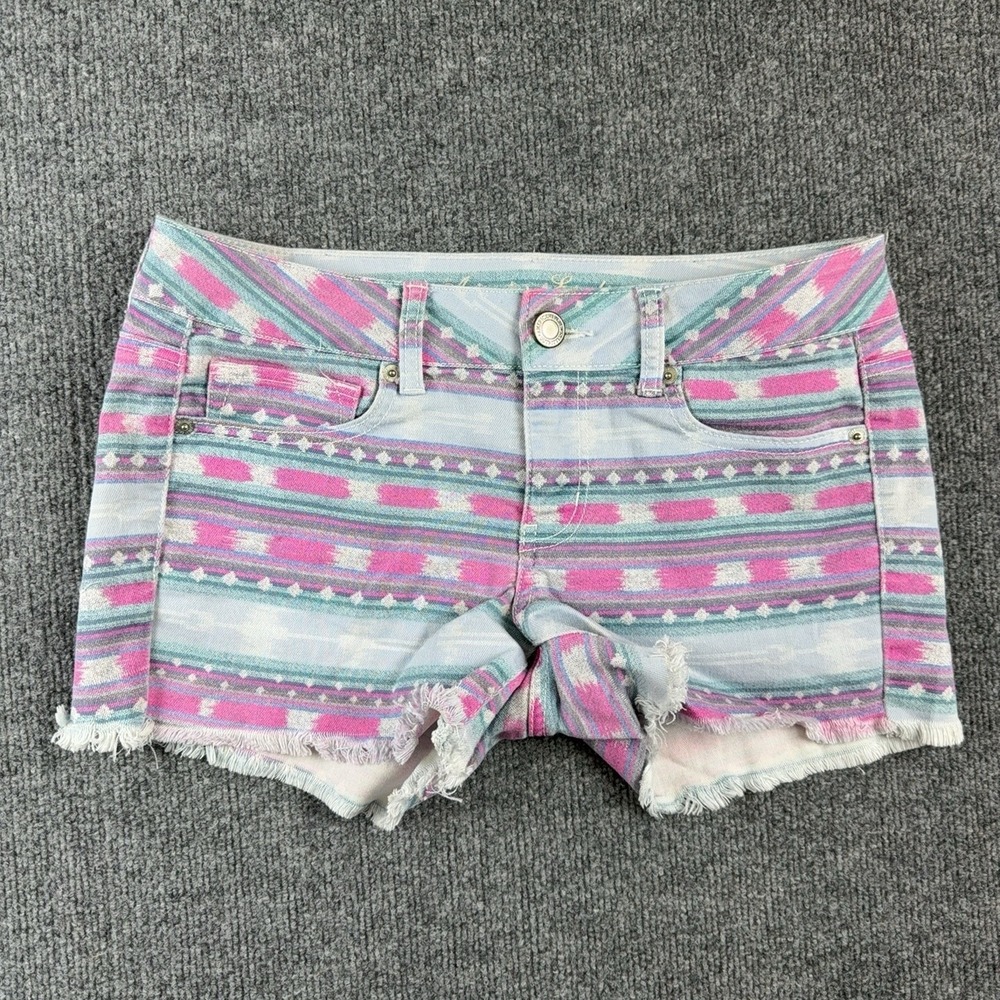 American Eagle Outfitters Shorts Womens 8 Pink Stripe Denim Cutoff Raw Stretch